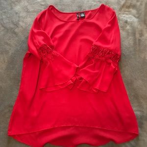Red Bell Sleeve Hi-Lo Top